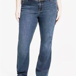 Sz 16 R Stretch High Rise Vintage Wash Raw Hem Bootcut Flare Denim Blue Jeans